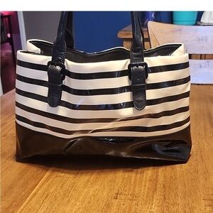 Kate Spade Black and Cream Patent Striped Tote Bag